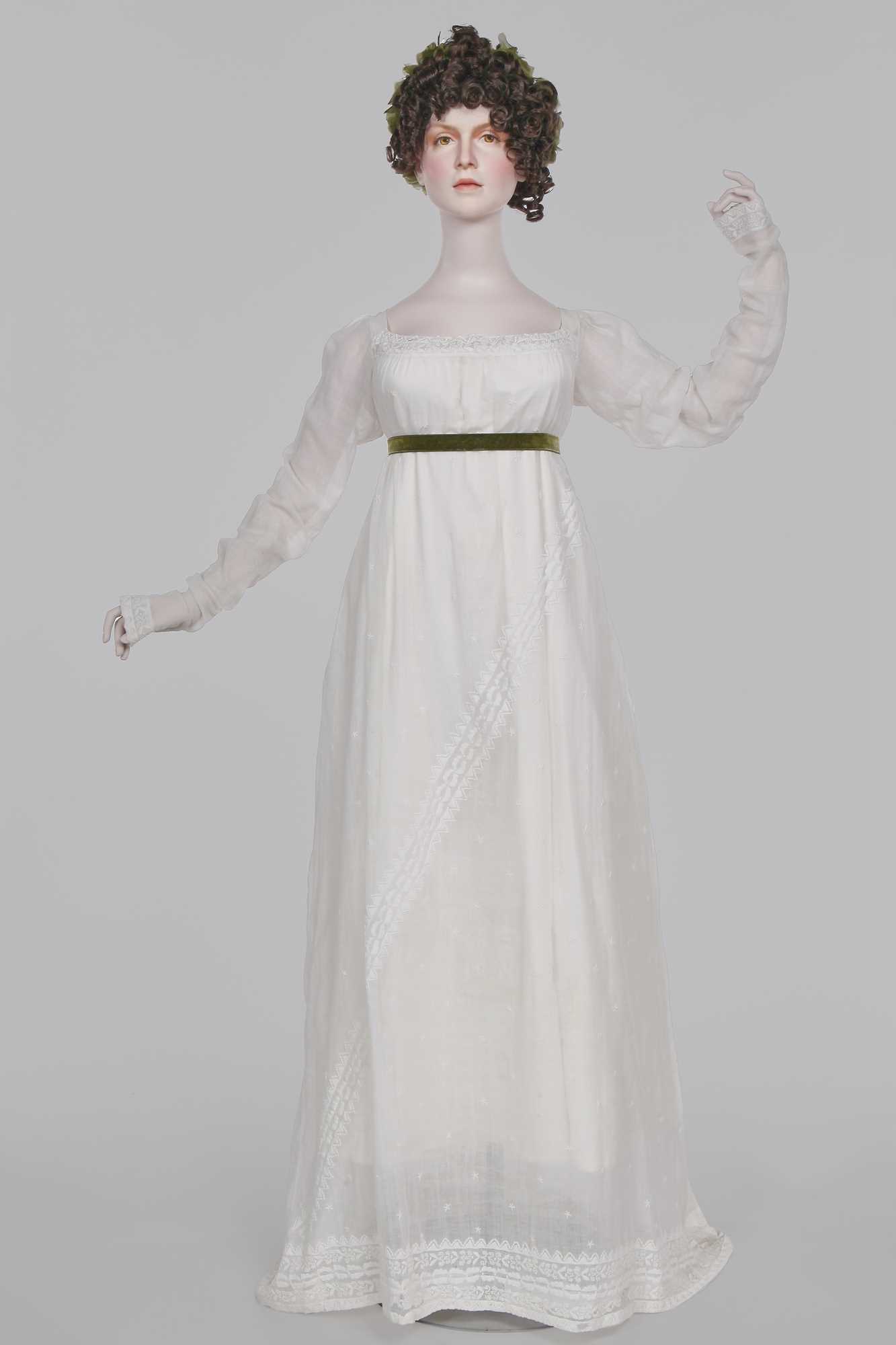 Lot 48 - A whitework embroidered muslin dress, French, circa 1806