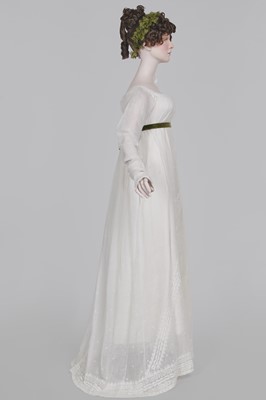 Lot 48 - A whitework embroidered muslin dress, French, circa 1806