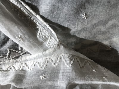 Lot 48 - A whitework embroidered muslin dress, French, circa 1806