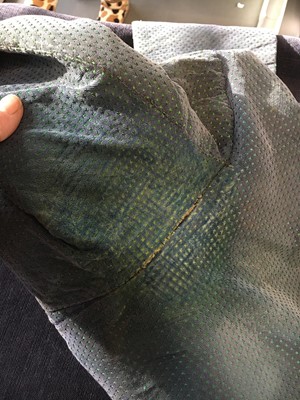 Lot 14 - A gentleman's blue and green voided velvet tailcoat, French, circa 1800