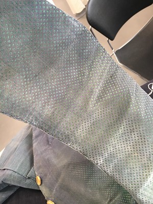 Lot 14 - A gentleman's blue and green voided velvet tailcoat, French, circa 1800