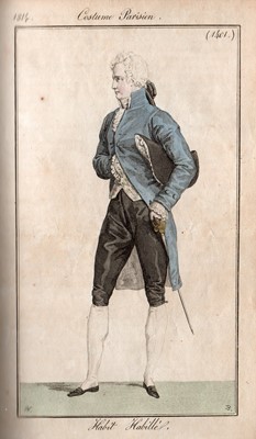 Lot 14 - A gentleman's blue and green voided velvet tailcoat, French, circa 1800