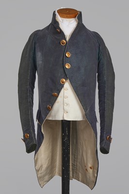 Lot 14 - A gentleman's blue and green voided velvet tailcoat, French, circa 1800