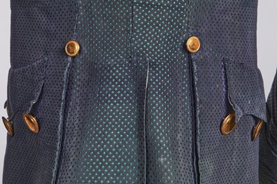Lot 14 - A gentleman's blue and green voided velvet tailcoat, French, circa 1800
