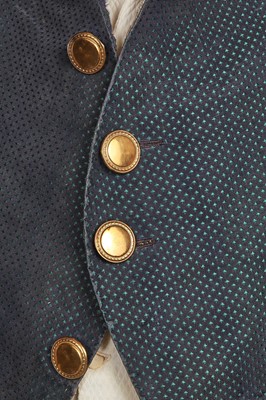 Lot 14 - A gentleman's blue and green voided velvet tailcoat, French, circa 1800