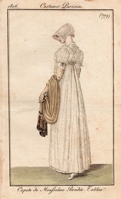 Lot 52 - A finely embroidered muslin evening dress, French, circa 1807