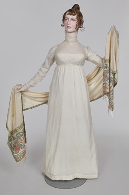 Lot 59 - A white self-striped cotton high dress, English, circa 1809