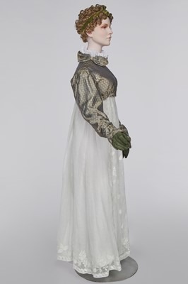 Lot 77 - A figured sarsanet spencer and muslin petticoat, English, circa 1810-15