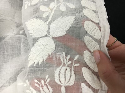 Lot 77 - A figured sarsanet spencer and muslin petticoat, English, circa 1810-15