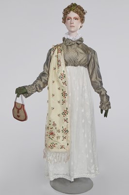 Lot 77 - A figured sarsanet spencer and muslin petticoat, English, circa 1810-15