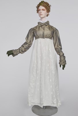 Lot 77 - A figured sarsanet spencer and muslin petticoat, English, circa 1810-15