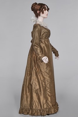 Lot 82 - A green-brown shot silk taffeta dress, French, circa 1810