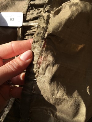 Lot 82 - A green-brown shot silk taffeta dress, French, circa 1810