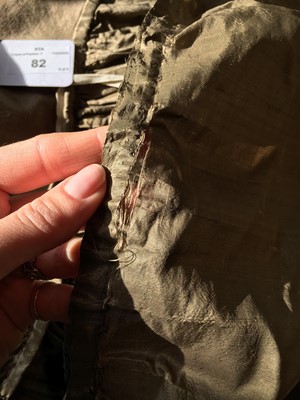 Lot 82 - A green-brown shot silk taffeta dress, French, circa 1810