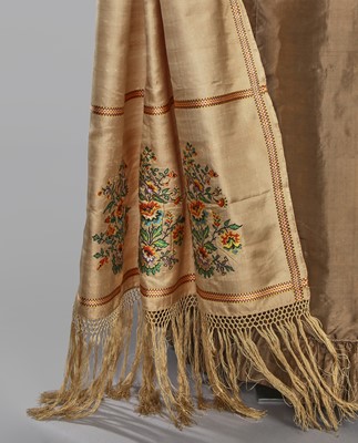 Lot 82 - A green-brown shot silk taffeta dress, French, circa 1810