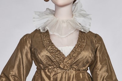 Lot 82 - A green-brown shot silk taffeta dress, French, circa 1810
