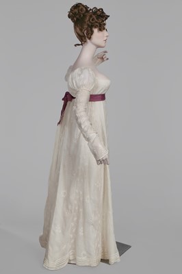 Lot 81 - A whiteworked muslin day dress, English, circa 1810