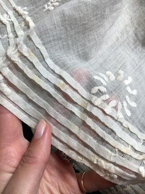 Lot 81 - A whiteworked muslin day dress, English, circa 1810