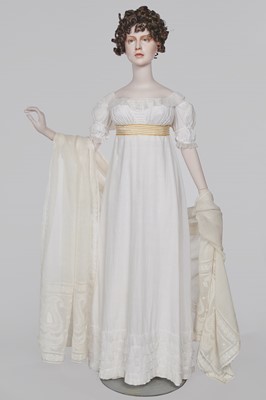 Lot 87 - A white cotton afternoon dress, English, circa 1812-13