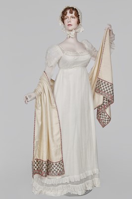 Lot 76 - A whiteworked muslin afternoon dress, English, circa 1810-12