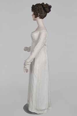 Lot 29 - A clouded satin-striped poplin over dress and a muslin gown, circa 1805