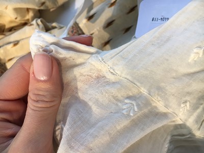 Lot 29 - A clouded satin-striped poplin over dress and a muslin gown, circa 1805