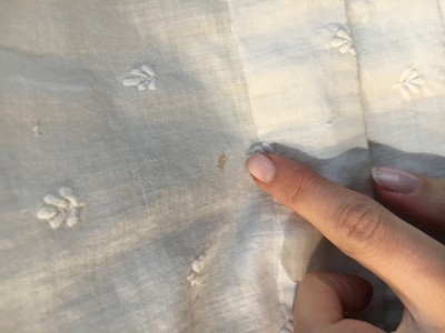 Lot 29 - A clouded satin-striped poplin over dress and a muslin gown, circa 1805