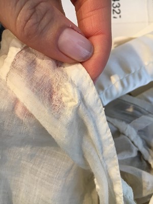 Lot 29 - A clouded satin-striped poplin over dress and a muslin gown, circa 1805