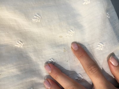 Lot 29 - A clouded satin-striped poplin over dress and a muslin gown, circa 1805