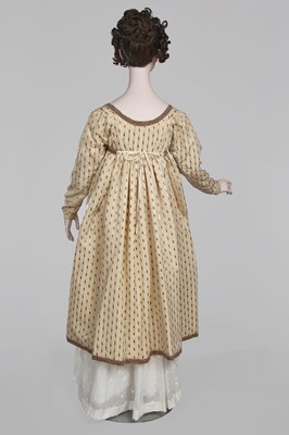 Lot 29 - A clouded satin-striped poplin over dress and a muslin gown, circa 1805