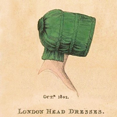 Lot 104 - A rare green silk poke bonnet/calash, circa 1806