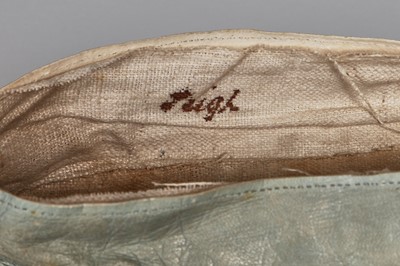 Lot 12 - A pair of blue kid leather slippers, 1790-1800