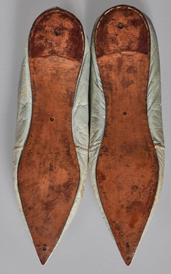 Lot 12 - A pair of blue kid leather slippers, 1790-1800