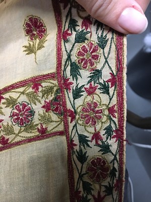 Lot 42 - Mughal style silk embroidered stole, Indian, late 18th- early 19th century