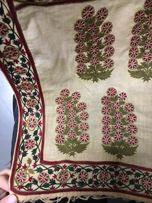 Lot 42 - Mughal style silk embroidered stole, Indian, late 18th- early 19th century