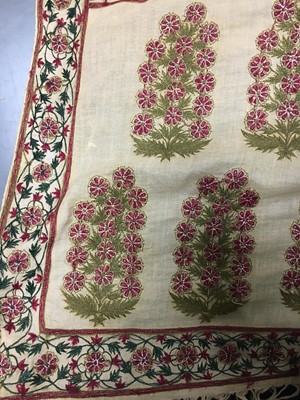 Lot 42 - Mughal style silk embroidered stole, Indian, late 18th- early 19th century