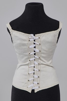 Lot 71 - A miniature pair of white cotton stays, probably a sewing test sample, circa 1815