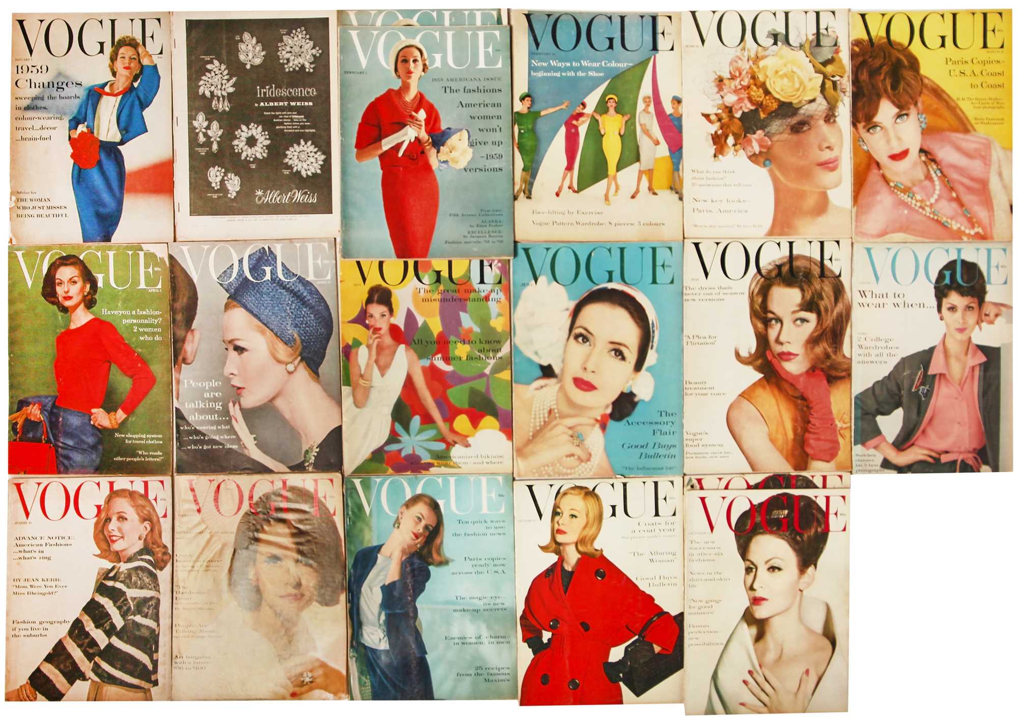 Click for high resolution Lot 38 - American Vogue 1959, near complete run