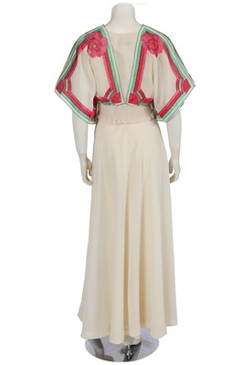Lot 511 - A Janice Wainwright embroidered cream chiffon ensemble, 1970s