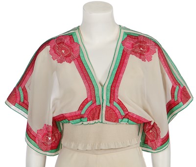 Lot 511 - A Janice Wainwright embroidered cream chiffon ensemble, 1970s