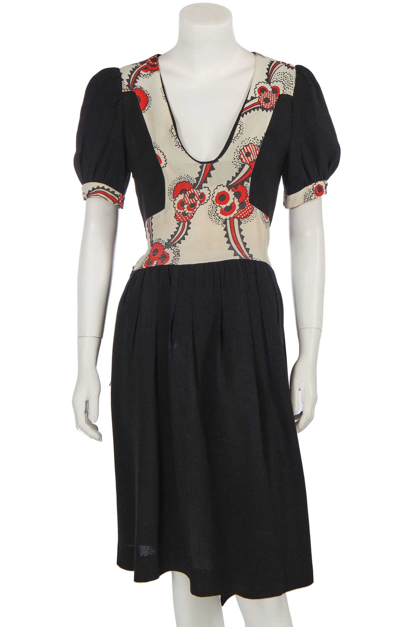 Lot 469 - An Ossie Clark/Celia Birtwell for Radley black and printed moss crêpe dress, circa 1969