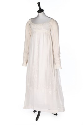 Lot 378 - A whitework embroidered muslin dress, circa...