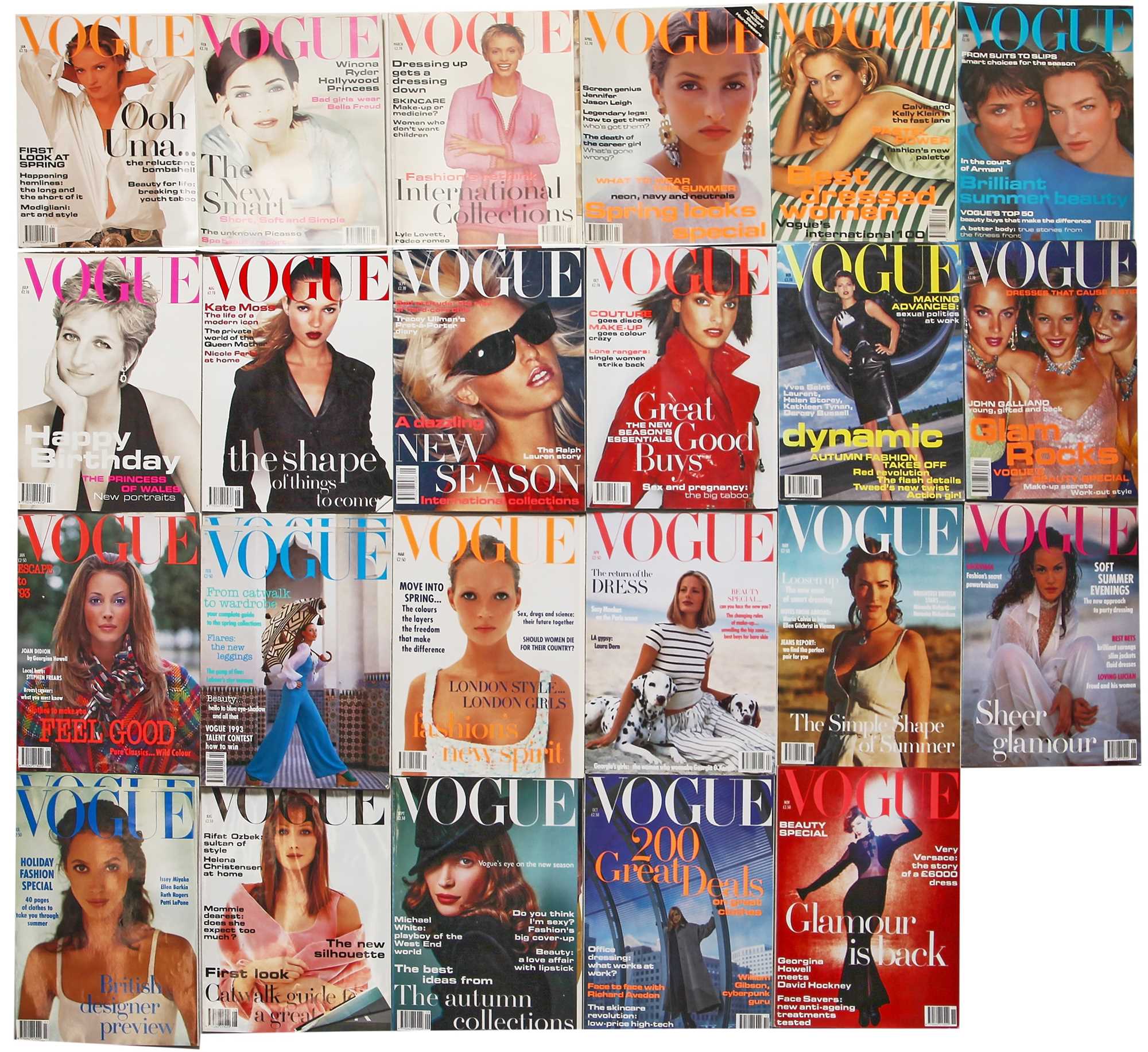 Click for high resolution Lot 72 - British Vogue 1994, complete run, and 1993 near complete run