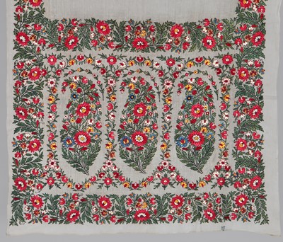 Lot 96 - A fine embroidered Delhi long stole, Indian 1815-25