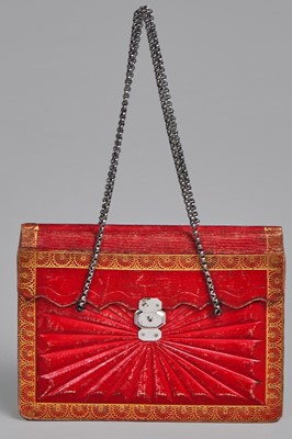 Lot 56 - A scarlet morocco leather purse, French 1800-1810