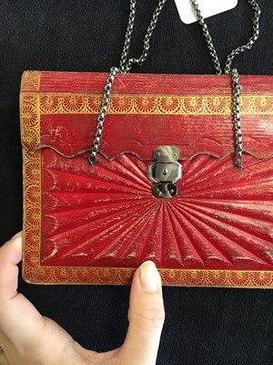 Lot 56 - A scarlet morocco leather purse, French 1800-1810