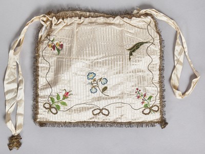 Lot 45 - An embroidered satin work bag, 1790-1810