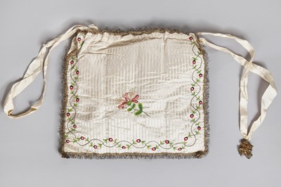 Lot 45 - An embroidered satin work bag, 1790-1810