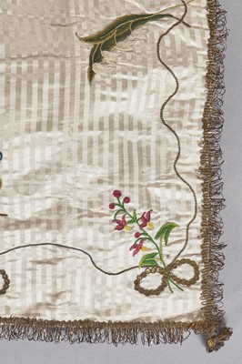 Lot 45 - An embroidered satin work bag, 1790-1810