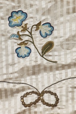 Lot 45 - An embroidered satin work bag, 1790-1810